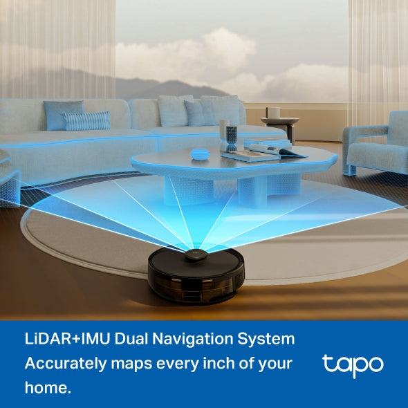 Tapo RV30 MAX - Robot Aspirador con 5300Pa, Doble Navegación LiDAR+IMU, Tasa de Recogida de Polvo Superior al 97%, IQ+ Smart Cleaning, Mapeo 3D, Control por Voz y App,sin Base de autovaciado,Negro