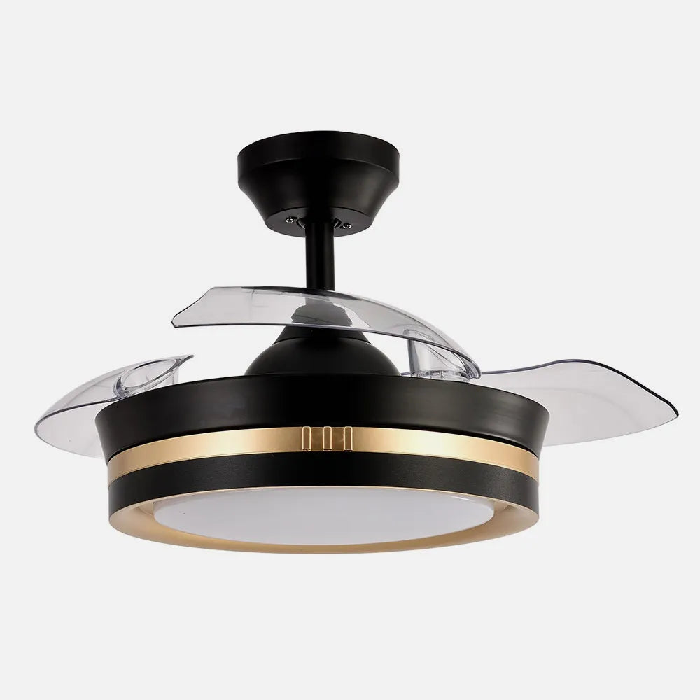 Ventilador de techo retráctil DC Viper Negro/oro 48w 3 aspas 91d 4800lm 6 velocidades 3000k,4500k,6000k, Control Remot0 + temporizador + memoria