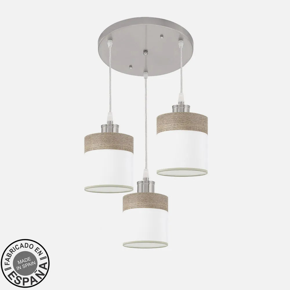 Lámpara de techo Plafón Cloe 3xe27 Níquel/blanca-madera Gris Regulable x42x42 cm