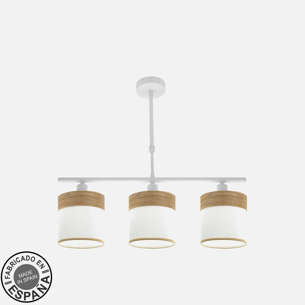 Lampara de techo Cloe 3xe14 Blanca/blanca-madera Clara Regulable x55x14 cm