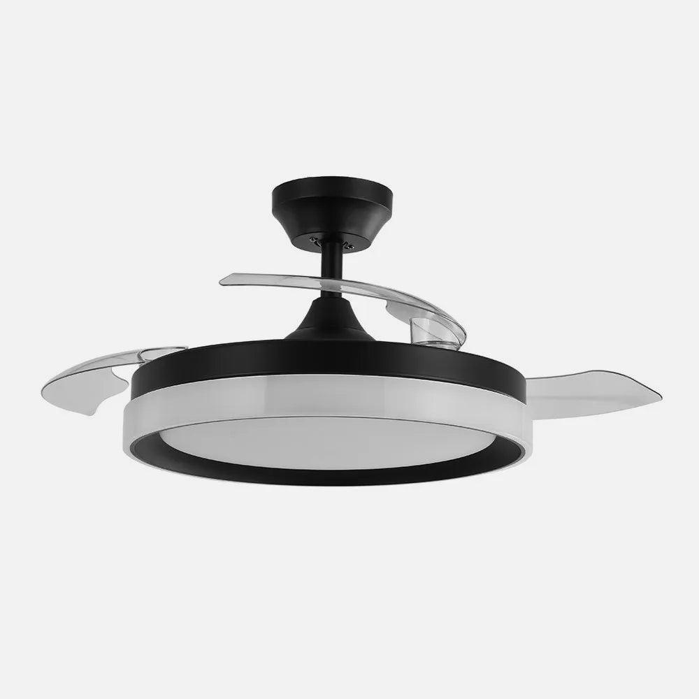 Ventilador de techo retráctil DC Zenit Negro 72w 3 aspas Desplegables 107d 7200lm 6 velocidades 3000k,4500k,6000k, Control Remoto+temporizador+memoria