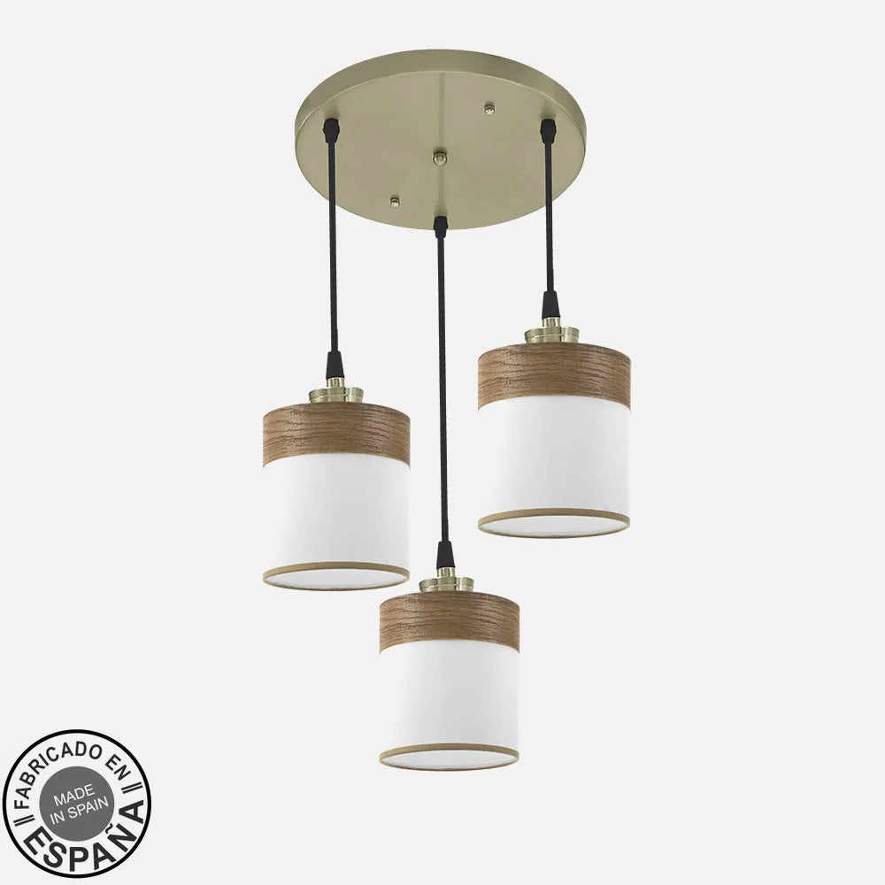 Lámpara de techo Plafón Cloe 3xe27 Cuero/blanca-madera Oscura Regulable x42x42 cm
