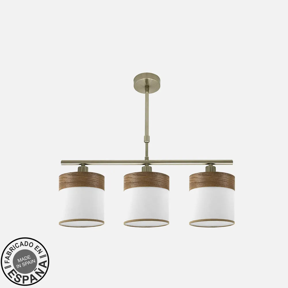 Lampara de techo Cloe 3xe14 Cuero/blanca-madera Oscura Regulable x55x14 cm