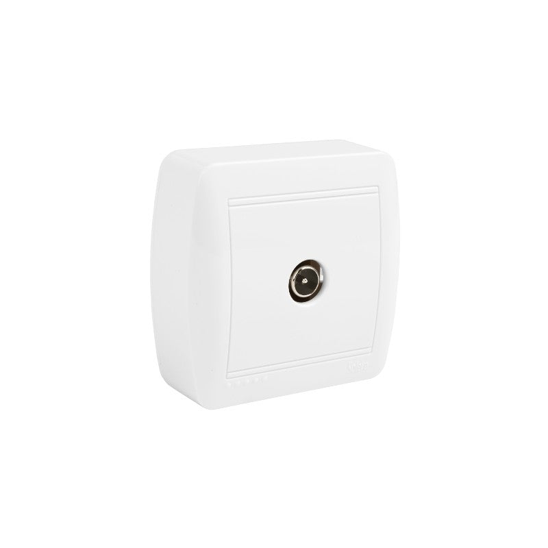TOMA SEÑAL UNICA P/TV SUPERFICIE COLOR BLANCO 74X72X28MM ENTRADAS P/MINICANAL 10X16,10X20/16X16MM.