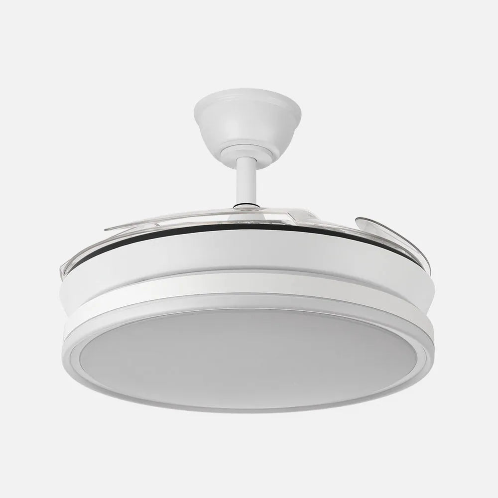 Ventilador de techo retráctil DC Bayomo Blanco 59w 6980lm 91d 4 aspas desplegables 3000-4000-6000k Remoto, Regulable Intensidad, Temporizador, Memoria