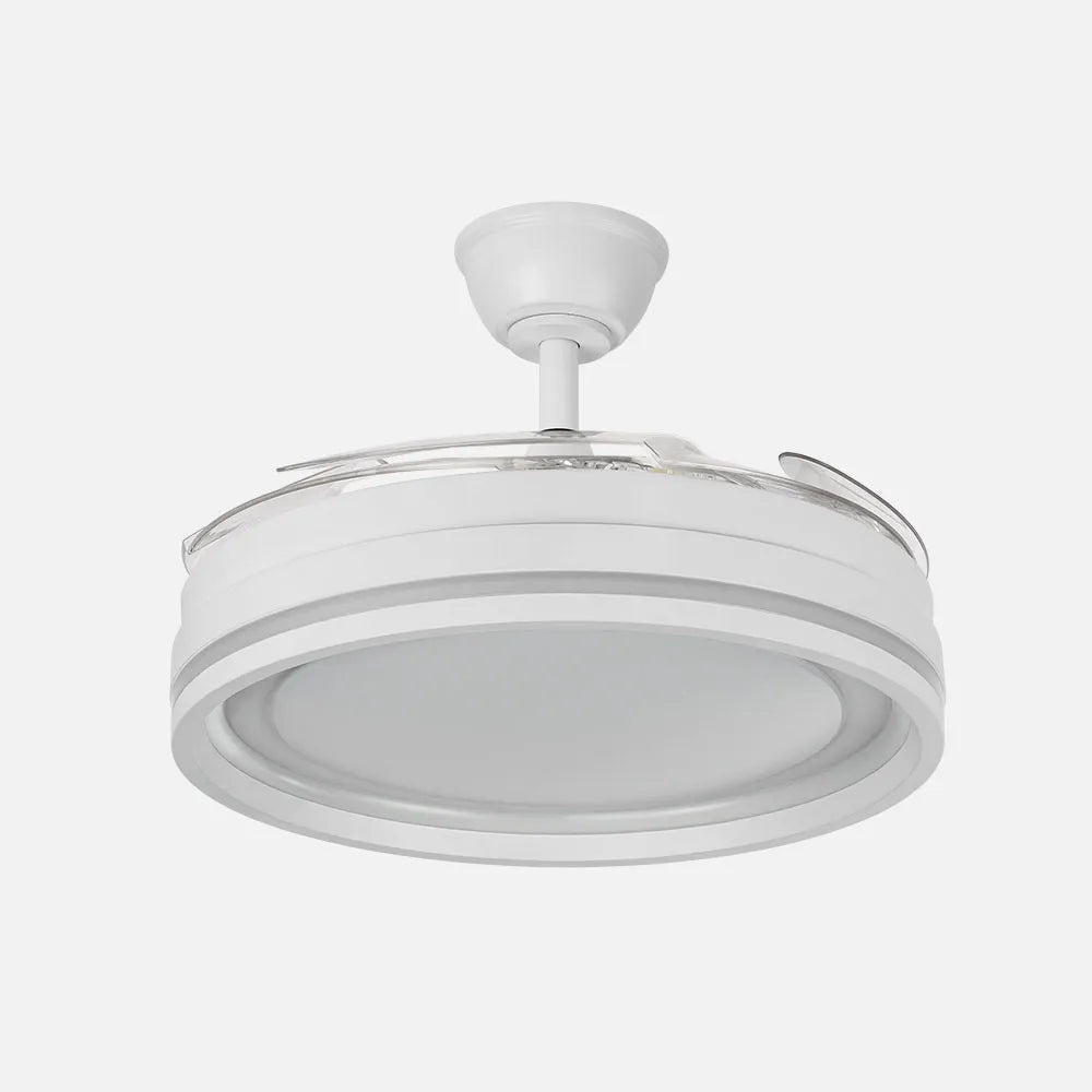 Ventilador de techo retráctil DC Cerrato Blanco 59w 4 aspas Desplegables 107d 6980lm 6 velocidades 3000k,4000k,6000k, Control Remoto + regulación de intensidad + temporizador + memoria