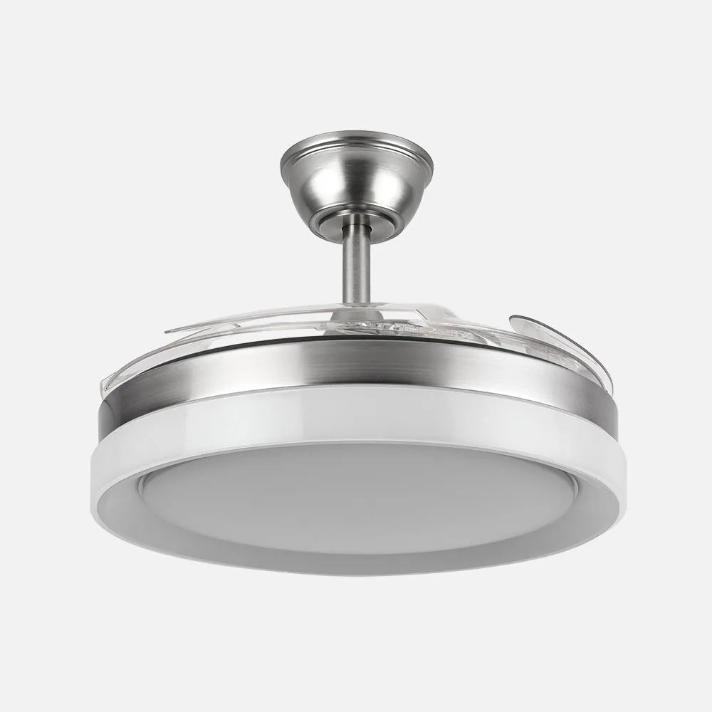 Ventilador de techo retráctil DC Zenit Níquel 59w 4 aspas despegables 107d 6980lm 6 velocidades 3000k,4000k,6000k, Control Remoto+regulación de intensidad+temporizador+memoria