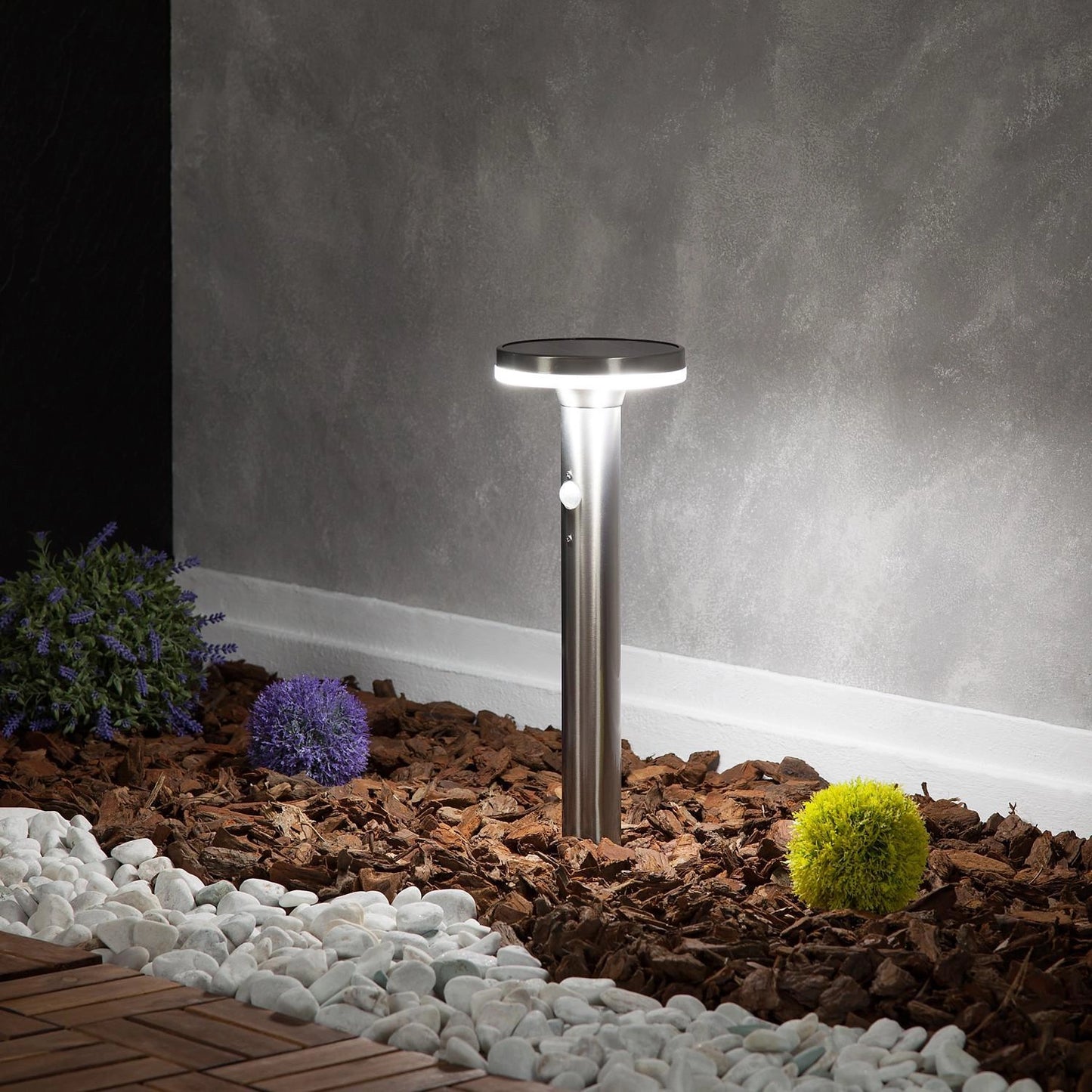 Baliza Solar Exterior LED 6W Superficie Pie 45cm con Detector de Movimiento Helios Inox