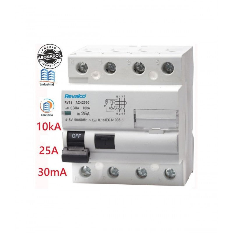Diferencial Trifásico 4P 25A 30mA | Protección 10 kA
