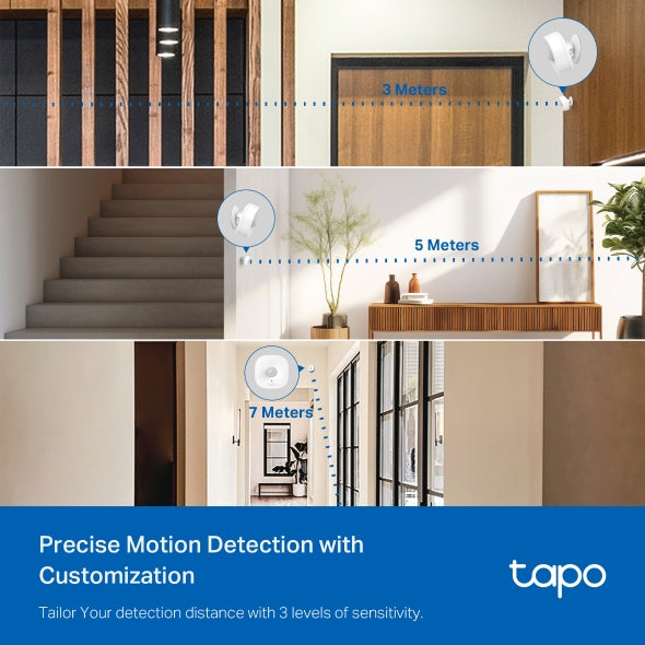 Tapo TP-Link T100 - Detector de Movimiento WiFi, Amplia Cobertura, Sensor de Alarma Antirrobo,Rotación 120º, Montaje Magnético, Control App, Requiere Hub