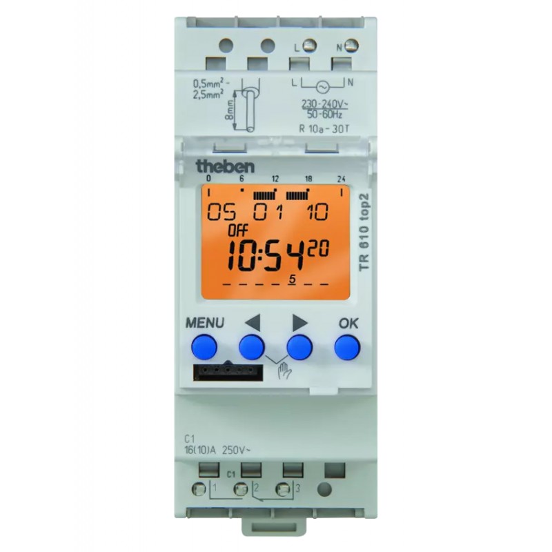 Interruptor horario digital 1 canal 56 memorias prog. obelisk term. conexion rapida,16 a 12-24v