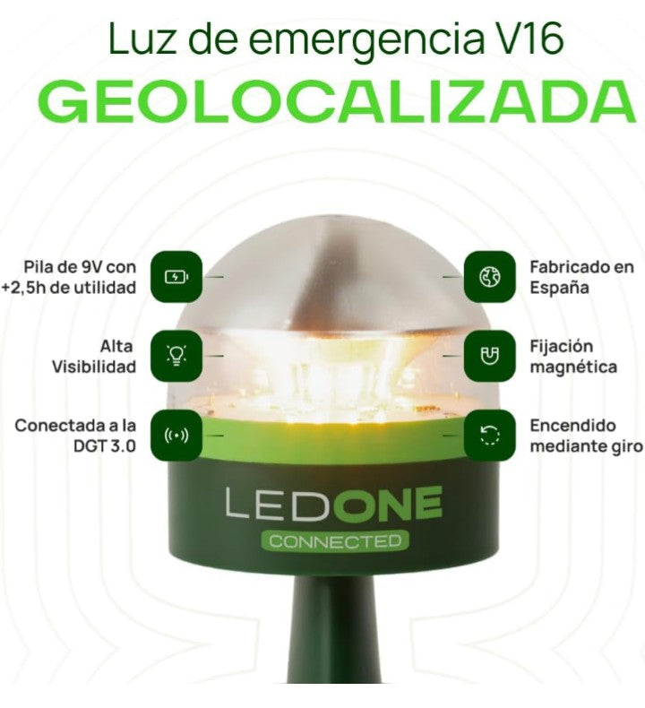 PF LED ONE LEDONE Connected - Baliza V16 Obligatoria DGT en 2026. Homologada y con Geolocalizador con SIM Telefónica y Datos Gratis hasta 2041