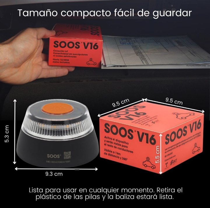 Luz Emergencia Coche Homologado DGT con Geolocalización 3.0, Aprobada por DGT. Baliza V16