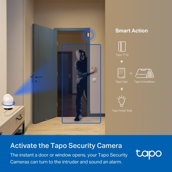 Tapo TP-Link T110 - Sensor de Contacto Inteligente, Domótica, Ahorro de Energía, Batería Larga Duración, Alertas de Intrusos, Requiere Hub