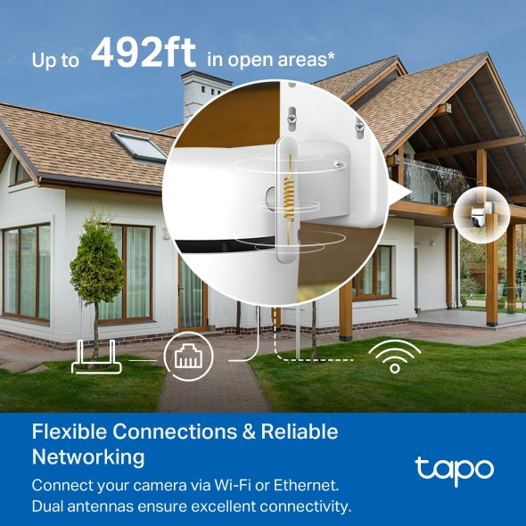 Tapo C520WS - Cámara Vigilancia Wi-Fi Exterior 360°, Resolución 2K QHD, Visión Nocturna en Color Starlight, Detección IA Múltiple, Seguimiento de Movimiento, IP66