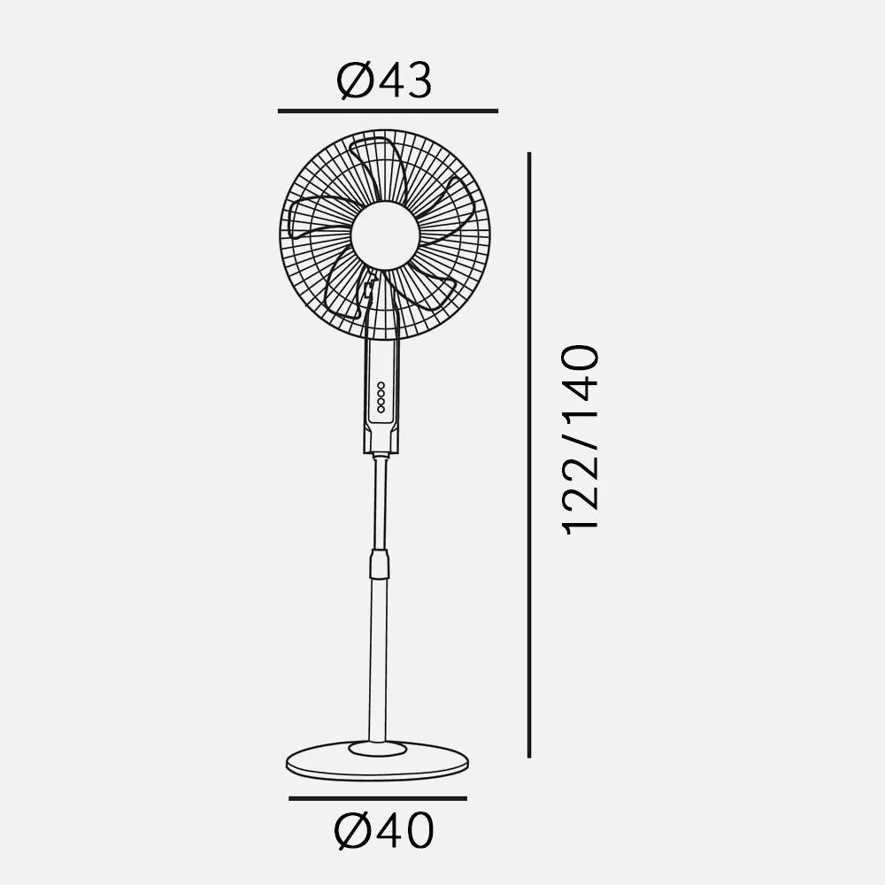 Ventilador De Pie Cacimbo Blanco 3 Velocidades 45w. 5 Aspas 43 D. C/ Remoto. temporizador 0,5h-7,5h