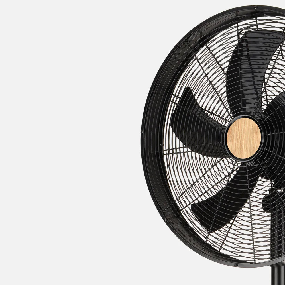 Ventilador De Pie Falcon Negro/haya 3velocidades 50w. 5 aspas Oscilante Y Rotatorio Regulable 45x37cm