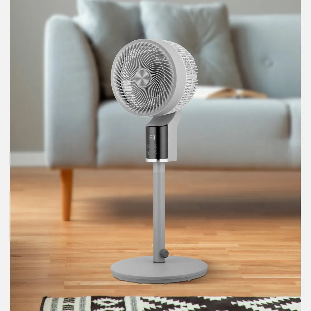 Ventilador De Pie Persa Gris/cromo 50w 3 velocidades Regulable 33x33cm Oscilante, Display, Remoto Y Temporizador