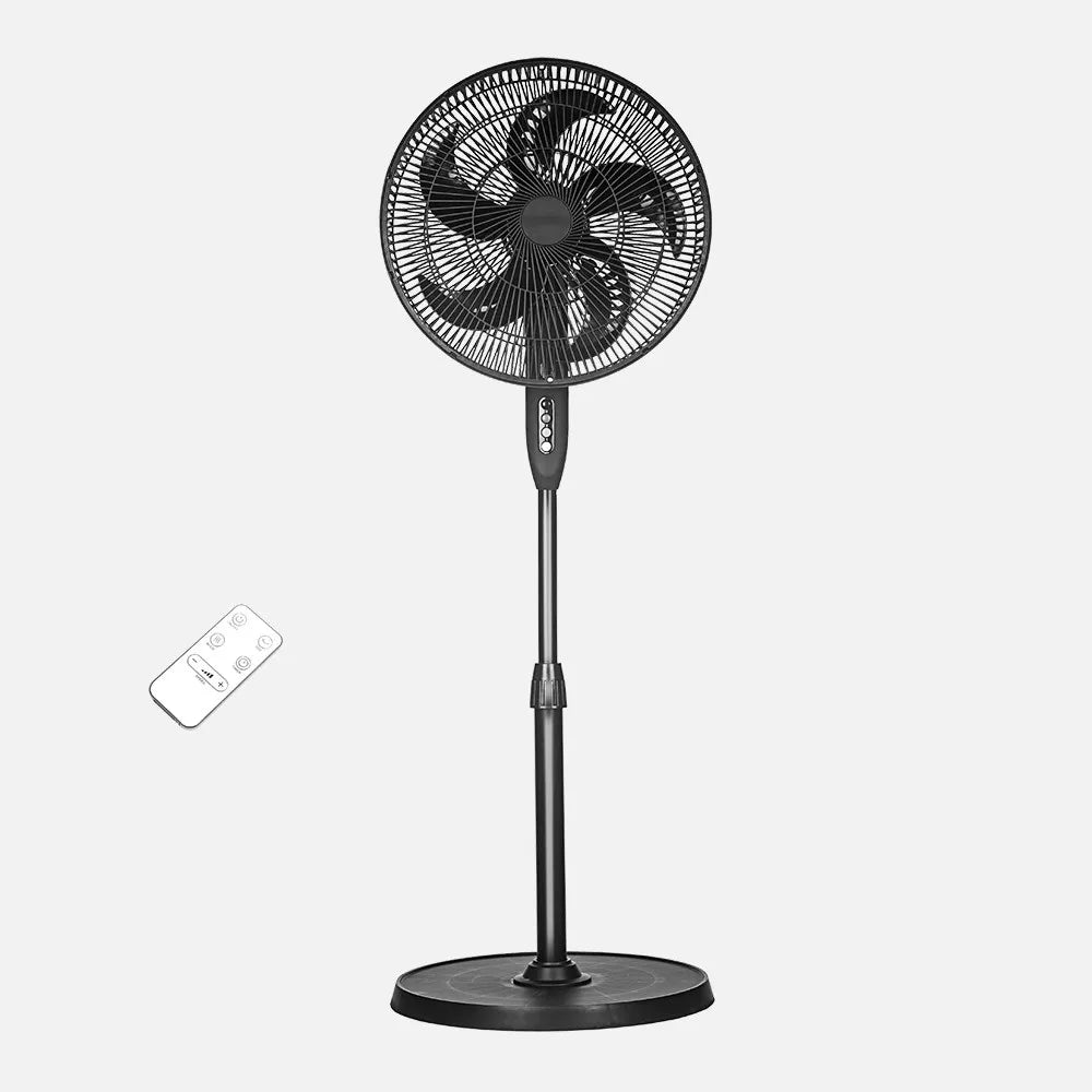 Ventilador De Pie Verdel Negro 3 velocidades 50w 5 aspas Fijo/rotatorio C/remoto Y Temporizador Regulable 42x42cm