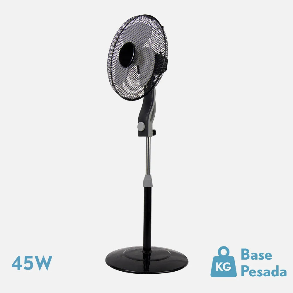 Ventilador De Pie Magico Negro/gris 3 Velocidades 45w 3 aspas Orientable Fijo Y Rotatorio Regulable 41x41 Cm