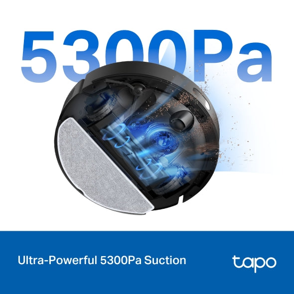 Tapo RV30 MAX - Robot Aspirador con 5300Pa, Doble Navegación LiDAR+IMU, Tasa de Recogida de Polvo Superior al 97%, IQ+ Smart Cleaning, Mapeo 3D, Control por Voz y App,sin Base de autovaciado,Negro