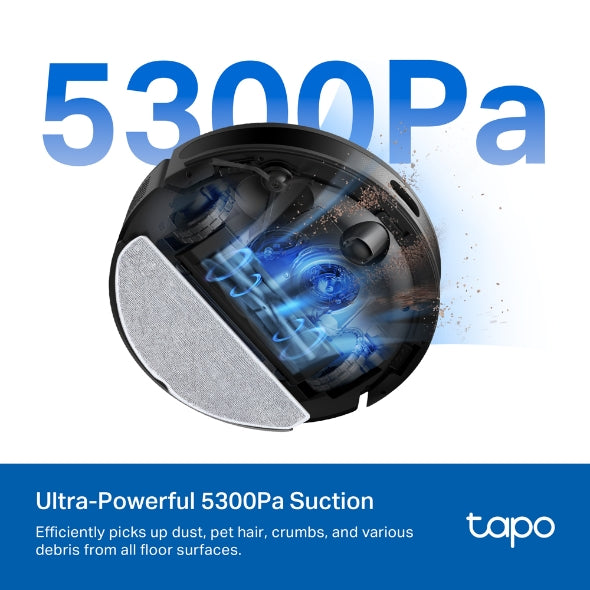 Tapo RV20 MAX – Robot Aspirador y Friegasuelos 4 en 1, Ultrasucción 5300Pa, Navegación LiDAR MagSlim, Limpieza Inteligente IQ+, Diseño Ultrafino 83mm, Limpieza Personalizable con App, Alexa y Google