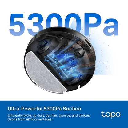 Tapo RV20 MAX – Robot Aspirador y Friegasuelos 4 en 1, Ultrasucción 5300Pa, Navegación LiDAR MagSlim, Limpieza Inteligente IQ+, Diseño Ultrafino 83mm, Limpieza Personalizable con App, Alexa y Google