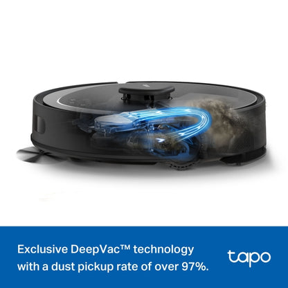 Tapo RV30 MAX - Robot Aspirador con 5300Pa, Doble Navegación LiDAR+IMU, Tasa de Recogida de Polvo Superior al 97%, IQ+ Smart Cleaning, Mapeo 3D, Control por Voz y App,sin Base de autovaciado,Negro
