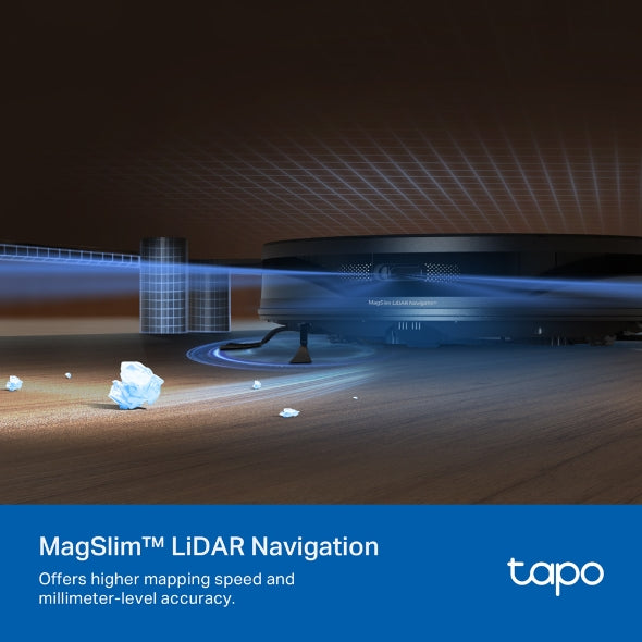 Tapo RV20 MAX – Robot Aspirador y Friegasuelos 4 en 1, Ultrasucción 5300Pa, Navegación LiDAR MagSlim, Limpieza Inteligente IQ+, Diseño Ultrafino 83mm, Limpieza Personalizable con App, Alexa y Google