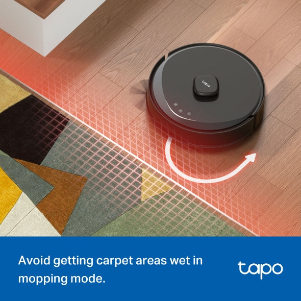 Tapo RV30 MAX - Robot Aspirador con 5300Pa, Doble Navegación LiDAR+IMU, Tasa de Recogida de Polvo Superior al 97%, IQ+ Smart Cleaning, Mapeo 3D, Control por Voz y App,sin Base de autovaciado,Negro