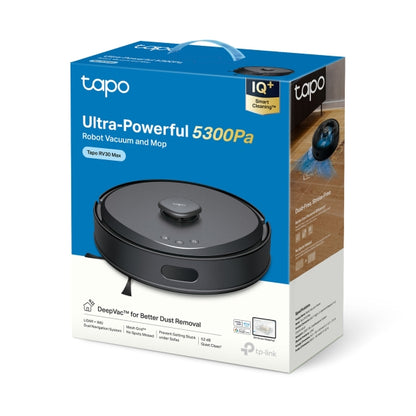 Tapo RV30 MAX - Robot Aspirador con 5300Pa, Doble Navegación LiDAR+IMU, Tasa de Recogida de Polvo Superior al 97%, IQ+ Smart Cleaning, Mapeo 3D, Control por Voz y App,sin Base de autovaciado,Negro