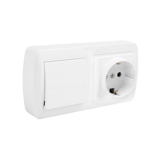 BASE FIJA 2P+T 16A 250V~+ CONMUTADOR/INTERRUPTOR 10AX 250V~ EMBORNAMIENTO POR TORNILLO SUPERF.COLOR
