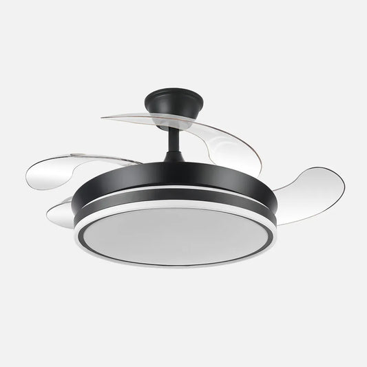 Ventilador de techo retráctil DC Bayomo Negro 59w 6980lm 91d 4 aspas desplegables 3000-4000-6000k Remoto, Regulable Intensidad, Temporizador, Memoria
