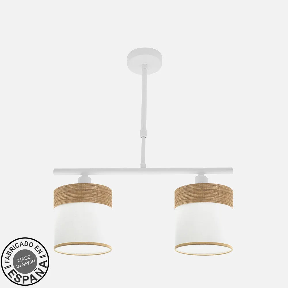 Lampara de techo Cloe 2xe14 Blanca/blanca-madera Clara Regulable x43x14 cm