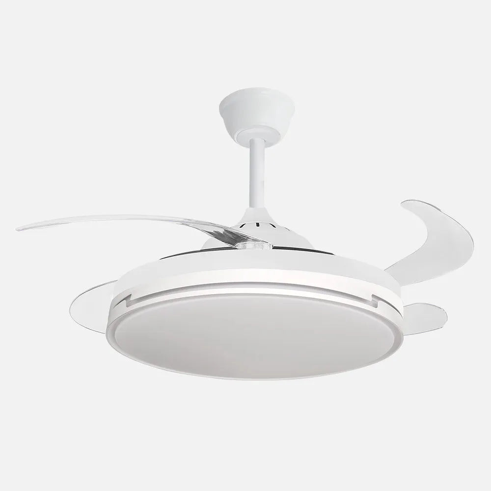 Ventilador DC Papiro 59w Blanco 4 aspas 107d 5900lm Regulación de intensidad 3000k,4000k,6000k Remoto+ Memoria+ Temporizador