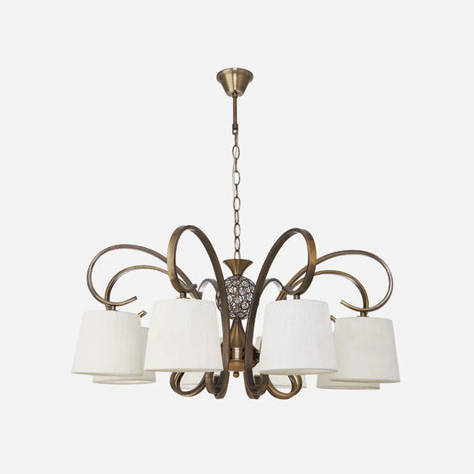 Lampara Bogota 8xe14 Cuero Pantalla Beis Regx75x75 Cm