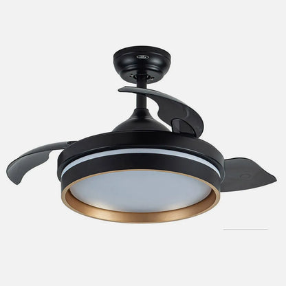 Ventilador de techo retráctil DC Nalon 48w Negro/oro 3 aspas 91d 4800lm 6 velocidades 3000k,4500k,6000k Control Remoto+memoria+temporizador
