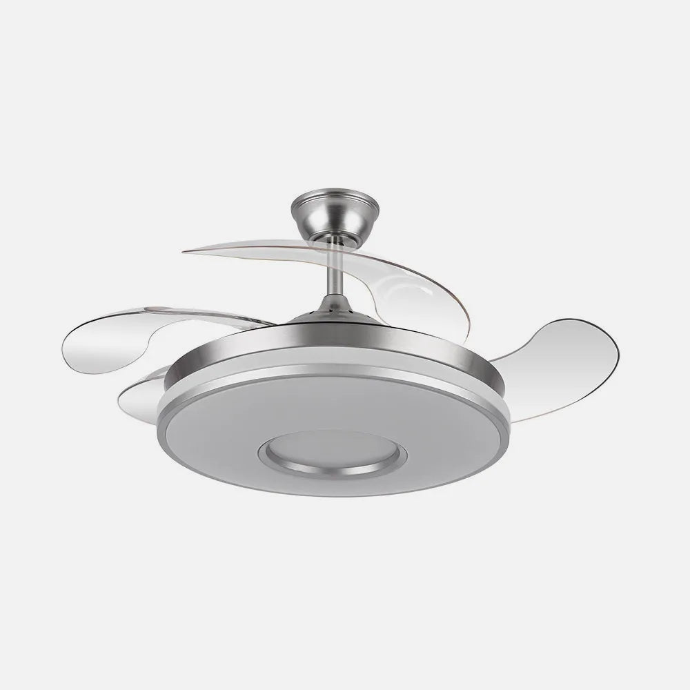 Ventilador de techo retráctil Dani 59w 6980lm Níquel 4 Aspas Desplegables 6 Velocidades 106d 3000-4200-6500k Remoto, Regulación de Intensidad, Memoria Y Temporizador