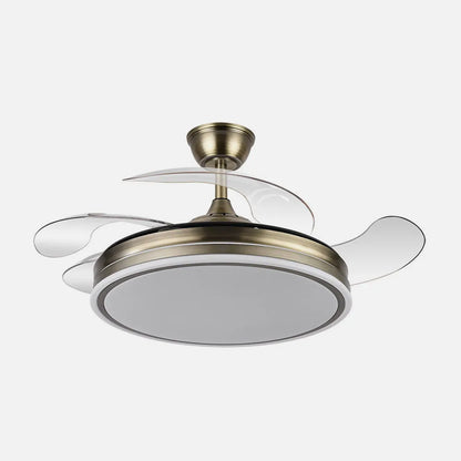 Ventilador de techo retráctil Bayomo 59w 6980lm Cuero 4 Aspas Desplegables 34,5/42x50/107d. 3 Colores DC. remoto + Regulación de Intensidad