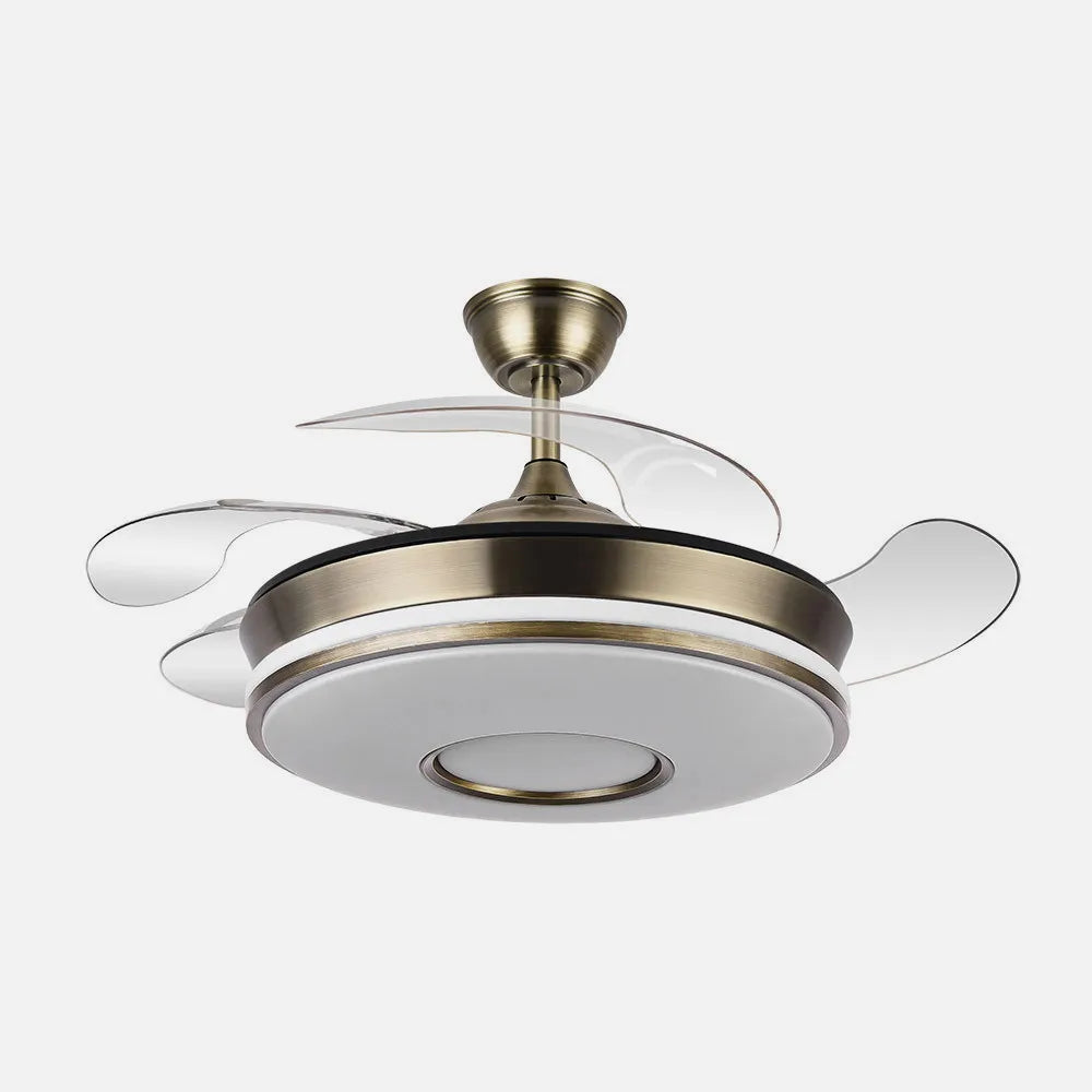 Ventilador de techo retráctil DC Dani 59w 6980lm Cuero 4 aspas 6 velocidades 91d 3000-4000-6000k Remoto+regulación de intensidad+memoria+temporizador