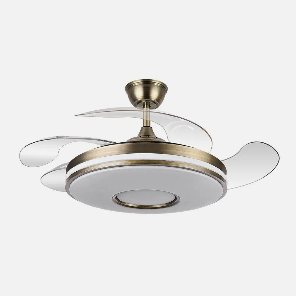 Ventilador de techo retráctil Dani 59w 6980lm Cuero 4 Aspas Desplegables 106d 3000-4200-6500k Remoto, Regulación de Intensidad, Memoria Y Temporizador 24