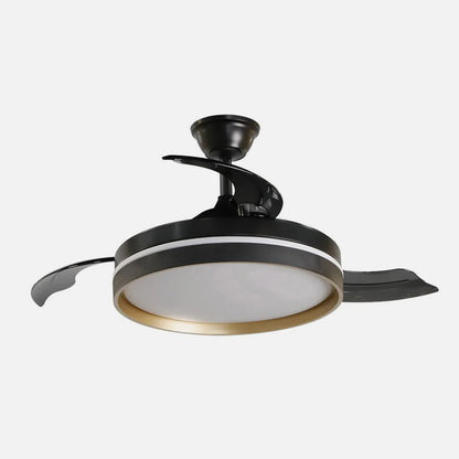 Ventilador de techo retráctil DC Mandarín Negro/oro 72w 3 aspas 108d Regulación de intensidad 7200lm 3000-4000-6500k Control Remoto + memoria + temporizador