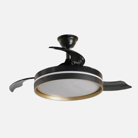 Ventilador de techo retráctil DC Mandarín Negro/oro 72w 3 aspas 108d Regulación de intensidad 7200lm 3000-4000-6500k Control Remoto + memoria + temporizador