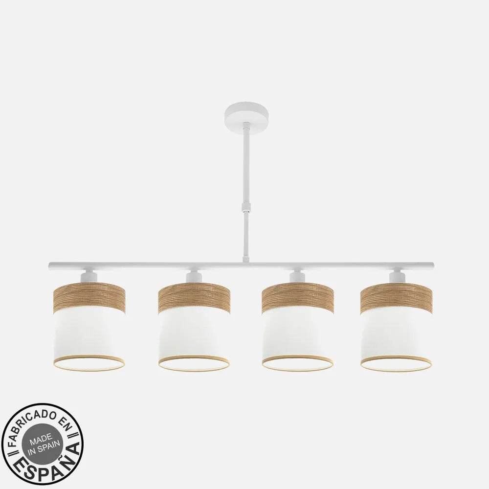 Lampara de techo Cloe 4xe14 Blanca/blanca-madera Clara Regulable x75x14 cm