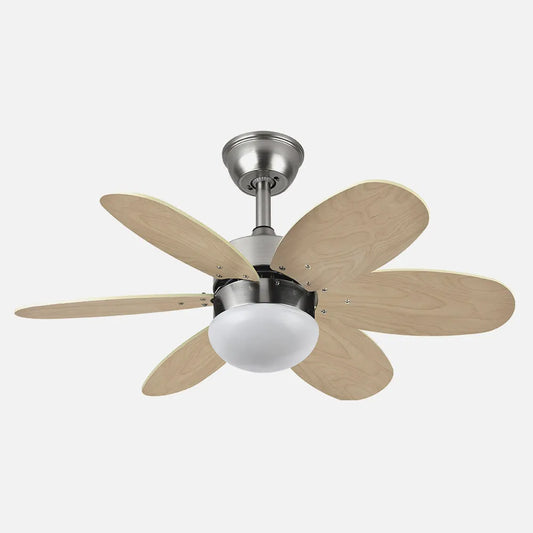 Ventilador Dc Alves 2 bombillas E27 Níquel 6 Aspas Reversibles Haya/plata 41x85 diámetro Control Remoto Y Temporizador