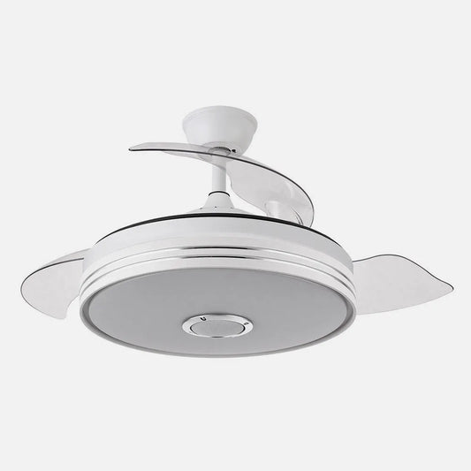Ventilador de techo retráctil DC Matanuska 72w 6120lm Blanco, música Bluethooth 108 diámetro 3 Aspas Desplegables 6 Velocidades y 3 Colores