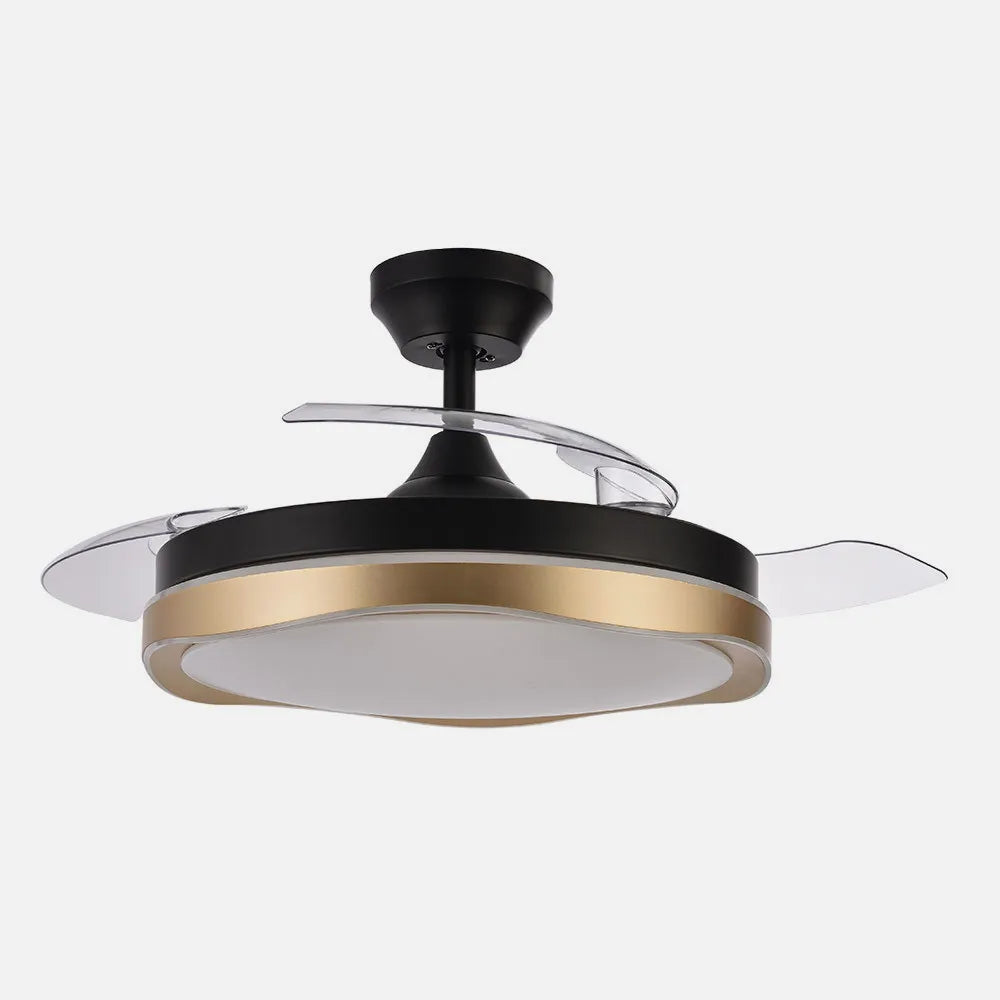 Ventilador de techo retráctil DC Blondi Negro/oro 72w 3 aspas 107d 7200lm 6 velocidades 3000k,4500k,6000k, Control Remoto + temporizador + memoria