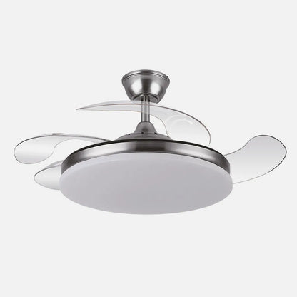 Ventilador retráctil DC Tridente 59w Níquel 4 aspas 107d 6980lm Regulación de intensidad Remoto+temporizador+memoria 3000-4000-6000k
