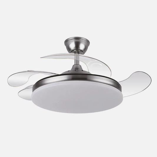 Ventilador retráctil DC Tridente 59w Níquel 4 aspas 107d 6980lm Regulación de intensidad Remoto+temporizador+memoria 3000-4000-6000k