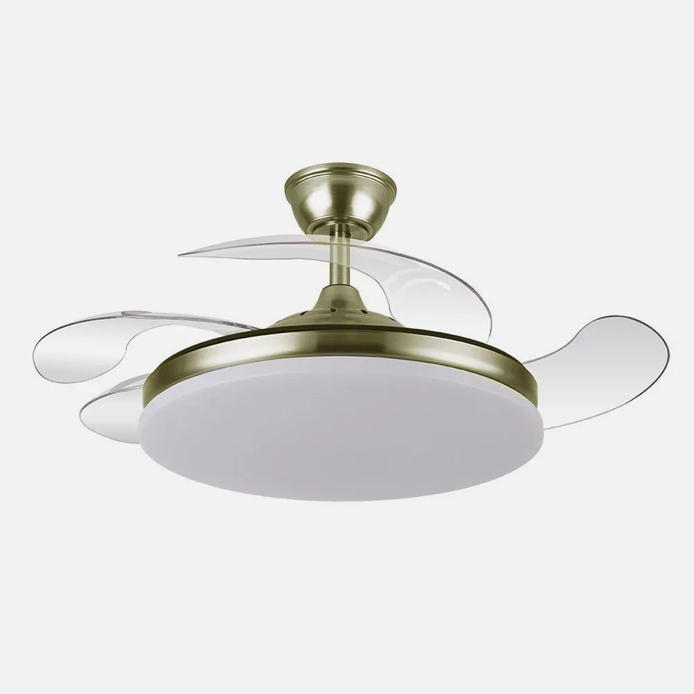 Ventilador retráctil DC Tridente 59w Cuero 4 aspas 107d 6980lm Regulación de intensidad Remoto+temporizador+memoria 3000-4000-6000k